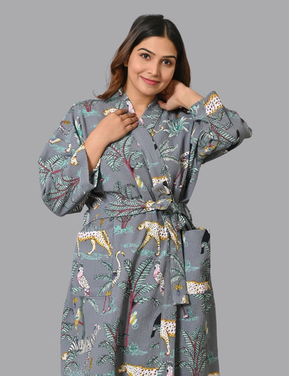 Jungle Print Night Wear Stylish Turkish Waffle Robe