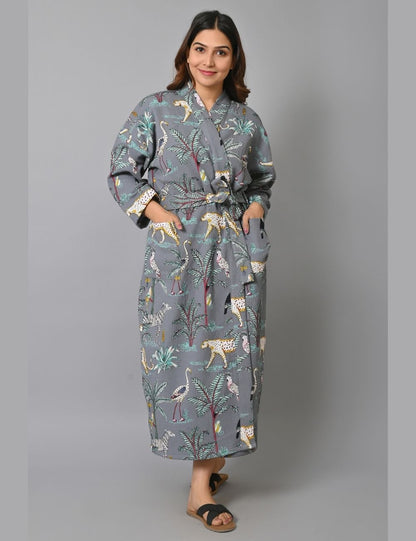 Jungle Print Night Wear Stylish Turkish Waffle Robe