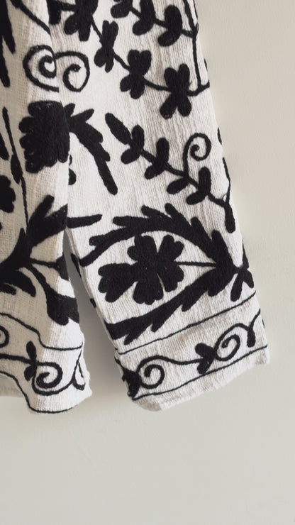 TNT Suzani Embroidered Jacket | Black White Handmade Floral Print BoGift For ho Party Wear Coat