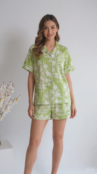 Light Weight Indian Soft Cotton Night Dress For Women's Summer Beach Wear Short Pj Set