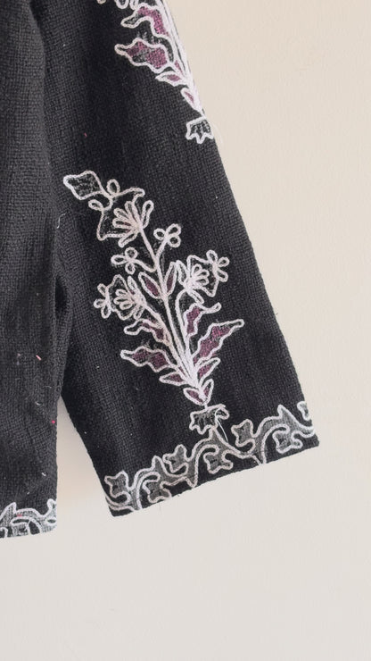 TNT Suzani Hand-Embroidered Black Suzani Jacket | Bohemian Floral Cotton Party Wear Jacket