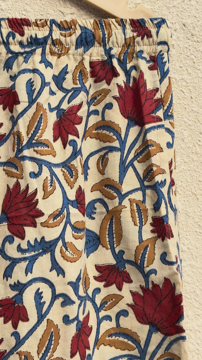 Indian Bagru Light Weight Cotton Pj Set Floral Print Sleepwear Pajamas Dress